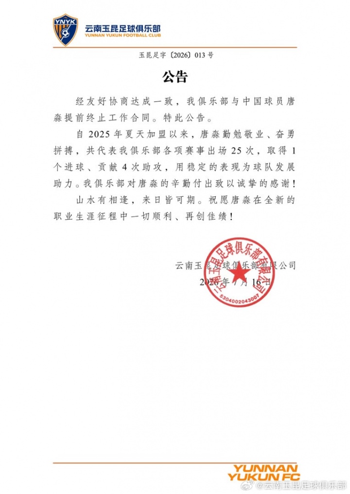 官方:唐淼自由身加盟深圳新鹏城,300场中超老将补强右闸 官方:唐淼自由身加盟深圳新鹏城,300场中超老将补强右闸